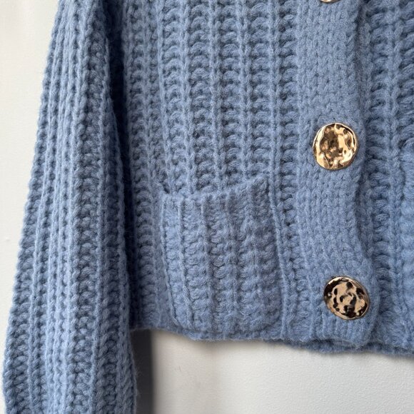 Mable Cozy Blue Gold Buttoned Cardigan NWT, Size M - Picture 9 of 14